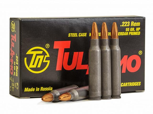 .223 Rem (5,56x45) с пулей HP 55 gr (3,6 г) c биметаллической оболочкой и стальной гильзой