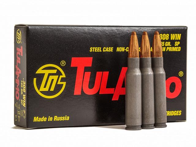 .308 Win (7,62x51) с пулей SP 165 gr (10,8 г) с биметаллической оболочкой и стальной гильзой