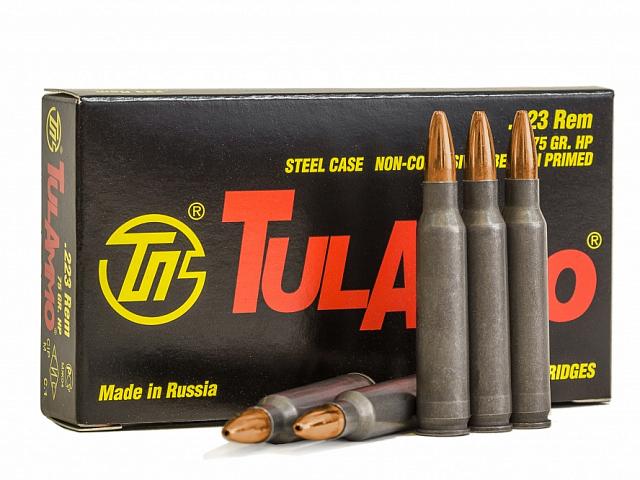 .223 Rem (5,56x45) с пулей HP 75 gr (4,9 г) c биметаллической оболочкой и стальной гильзой