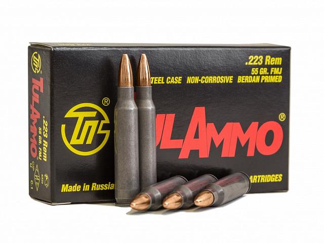 .223 Rem (5,56x45) с пулей FMJ 55 gr (3,6 г) с биметаллической оболочкой и стальной гильзой